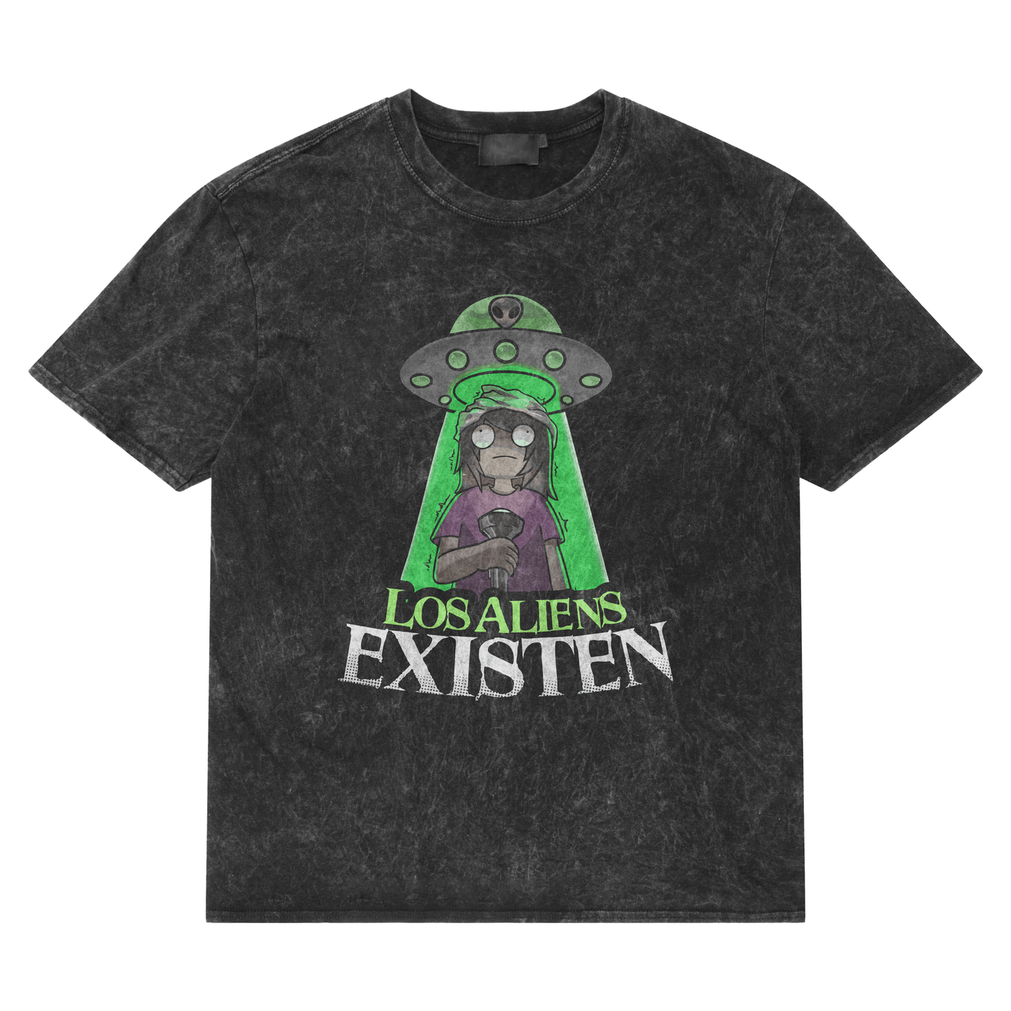 MISSASINFONIA PLAYERA ACID WASH DE LOS ALIENS EXISTEN FOSFO & GLOW